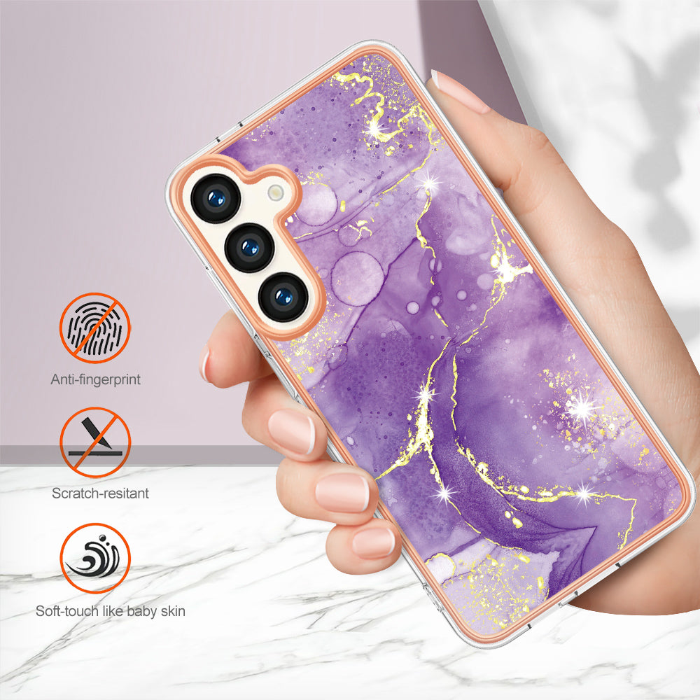YB IMD Series-2 For Samsung Galaxy S24 Marble Phone Cover Soft TPU Electroplated Case - Purple 002