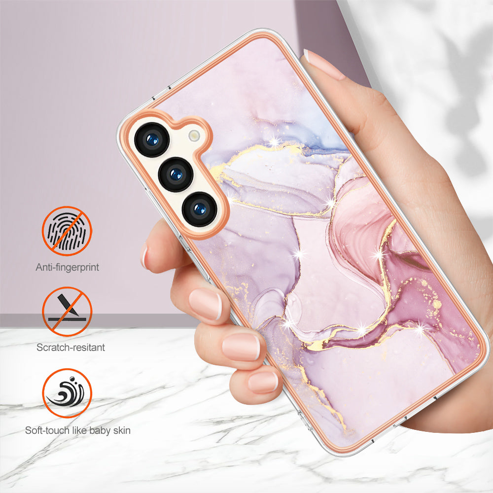 YB IMD Series-2 For Samsung Galaxy S24 Marble Phone Cover Soft TPU Electroplated Case - Rose Gold 005