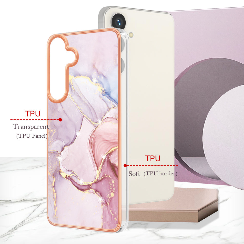 YB IMD Series-2 For Samsung Galaxy S24 Marble Phone Cover Soft TPU Electroplated Case - Rose Gold 005