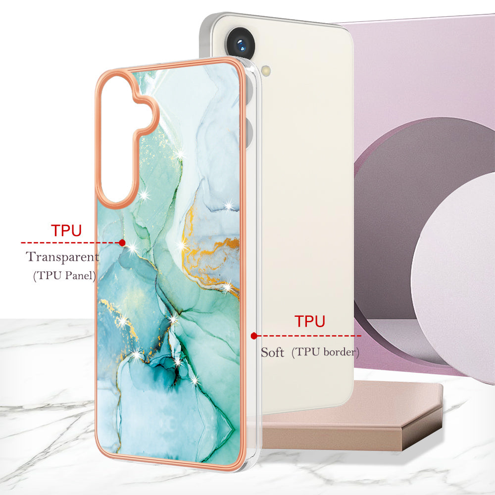 YB IMD Series-2 For Samsung Galaxy S24 Marble Phone Cover Soft TPU Electroplated Case - Green 003