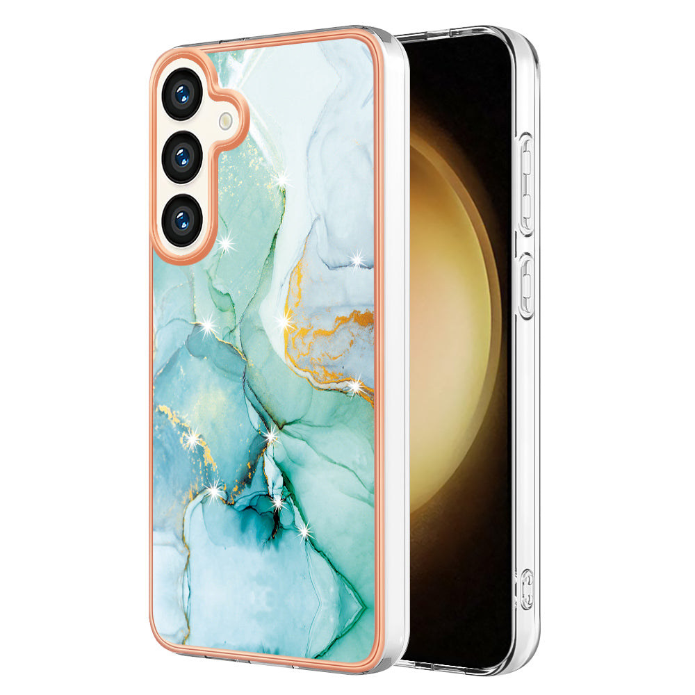 YB IMD Series-2 For Samsung Galaxy S24+ TPU Phone Case Marble Pattern Shockproof Cover - Green 003