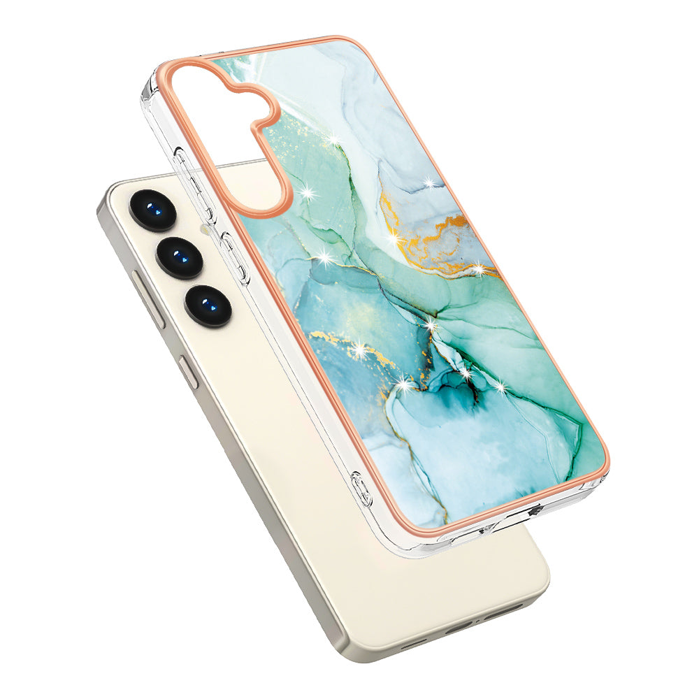 YB IMD Series-2 For Samsung Galaxy S24+ TPU Phone Case Marble Pattern Shockproof Cover - Green 003