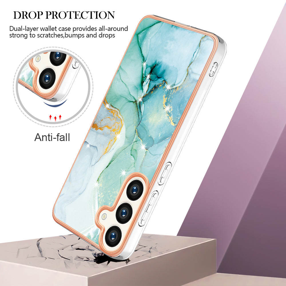 YB IMD Series-2 For Samsung Galaxy S24+ TPU Phone Case Marble Pattern Shockproof Cover - Green 003