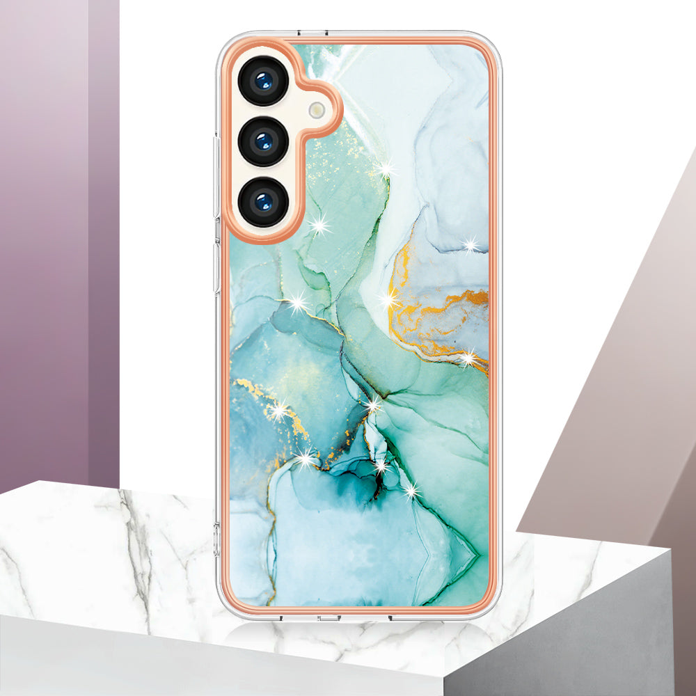 YB IMD Series-2 For Samsung Galaxy S24+ TPU Phone Case Marble Pattern Shockproof Cover - Green 003