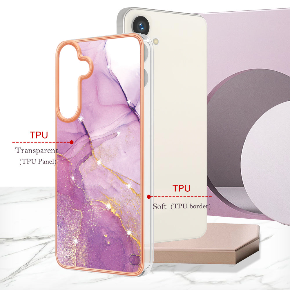 YB IMD Series-2 For Samsung Galaxy S24+ TPU Phone Case Marble Pattern Shockproof Cover - Purple 001