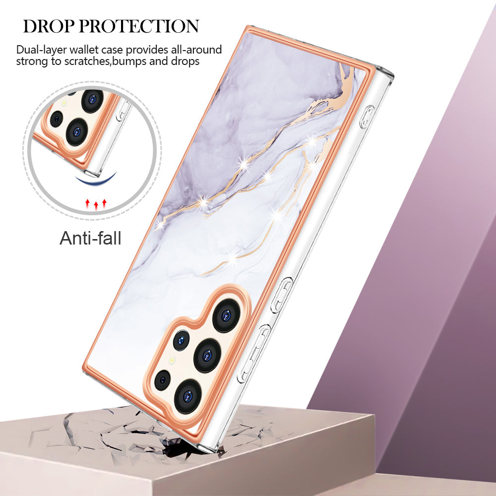 YB IMD Series-2 For Samsung Galaxy S24 Ultra TPU Case Electroplated Design Phone Cover - White 006