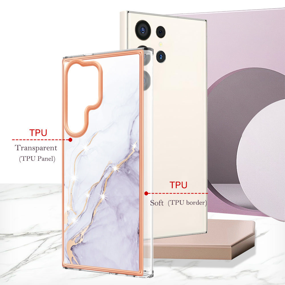 YB IMD Series-2 For Samsung Galaxy S24 Ultra TPU Case Electroplated Design Phone Cover - White 006