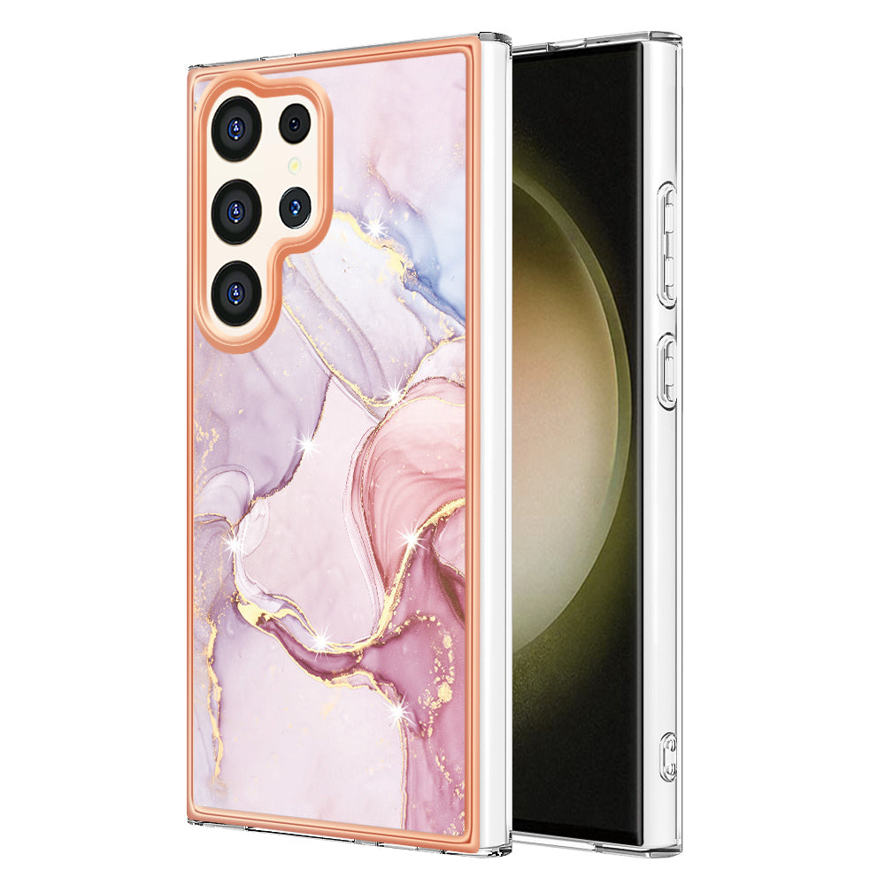 YB IMD Series-2 For Samsung Galaxy S24 Ultra TPU Case Electroplated Design Phone Cover - Rose Gold 005