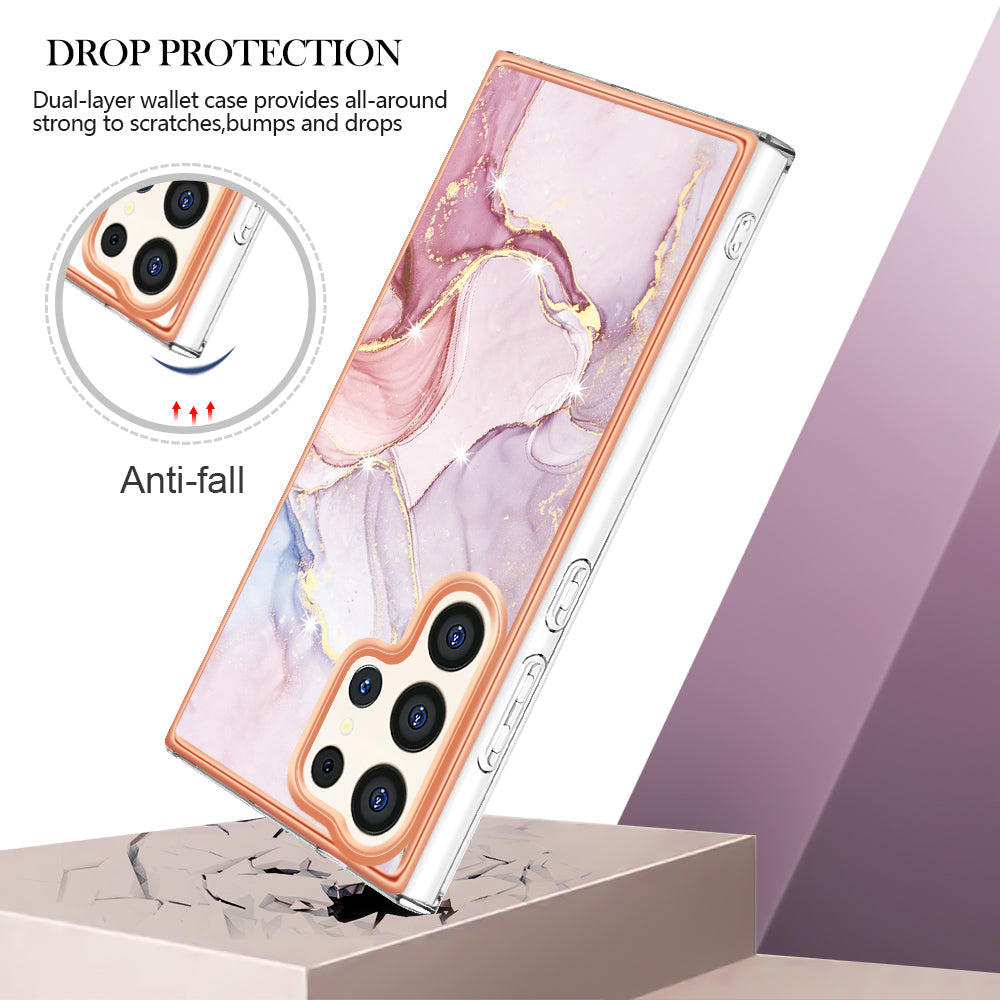 YB IMD Series-2 For Samsung Galaxy S24 Ultra TPU Case Electroplated Design Phone Cover - Rose Gold 005