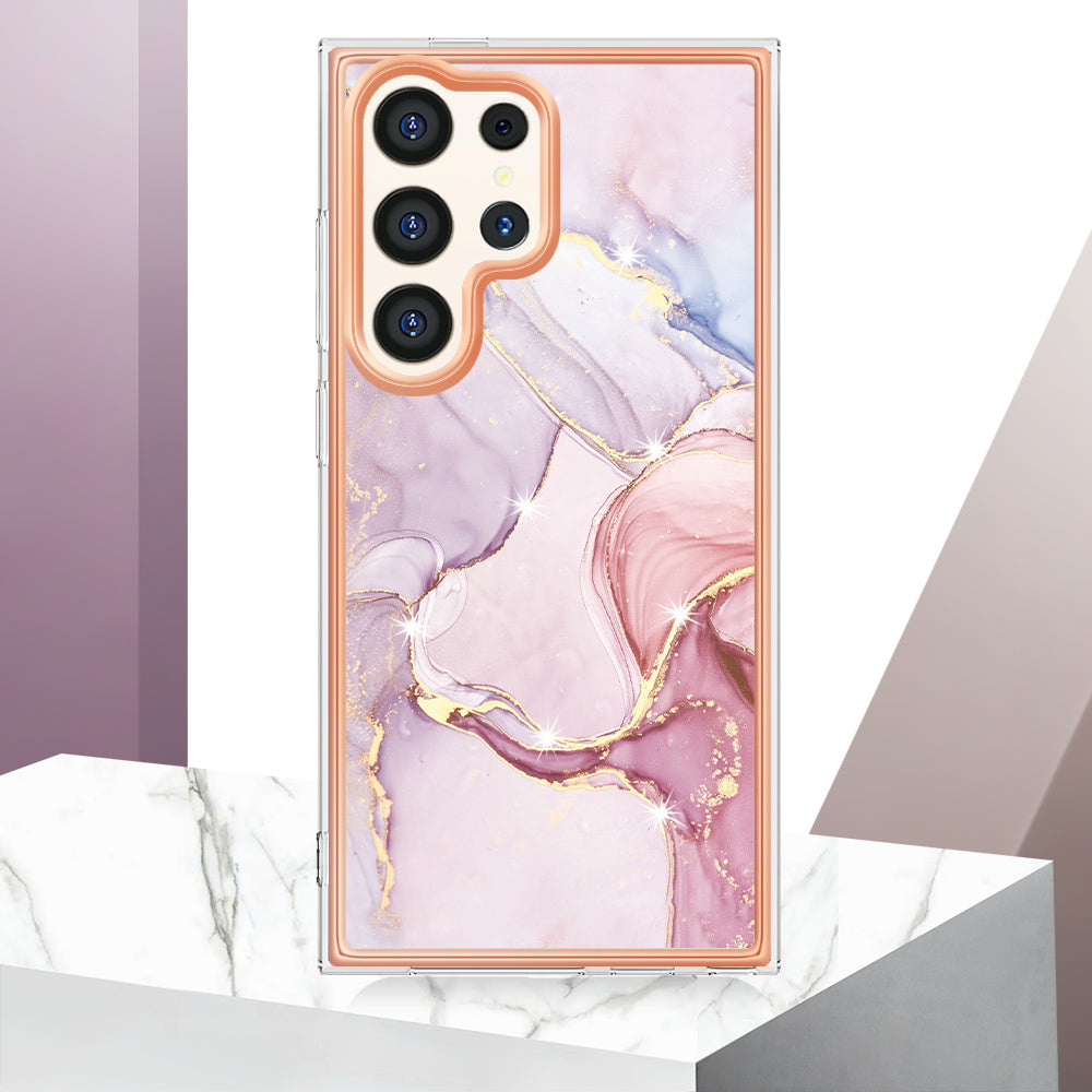 YB IMD Series-2 For Samsung Galaxy S24 Ultra TPU Case Electroplated Design Phone Cover - Rose Gold 005