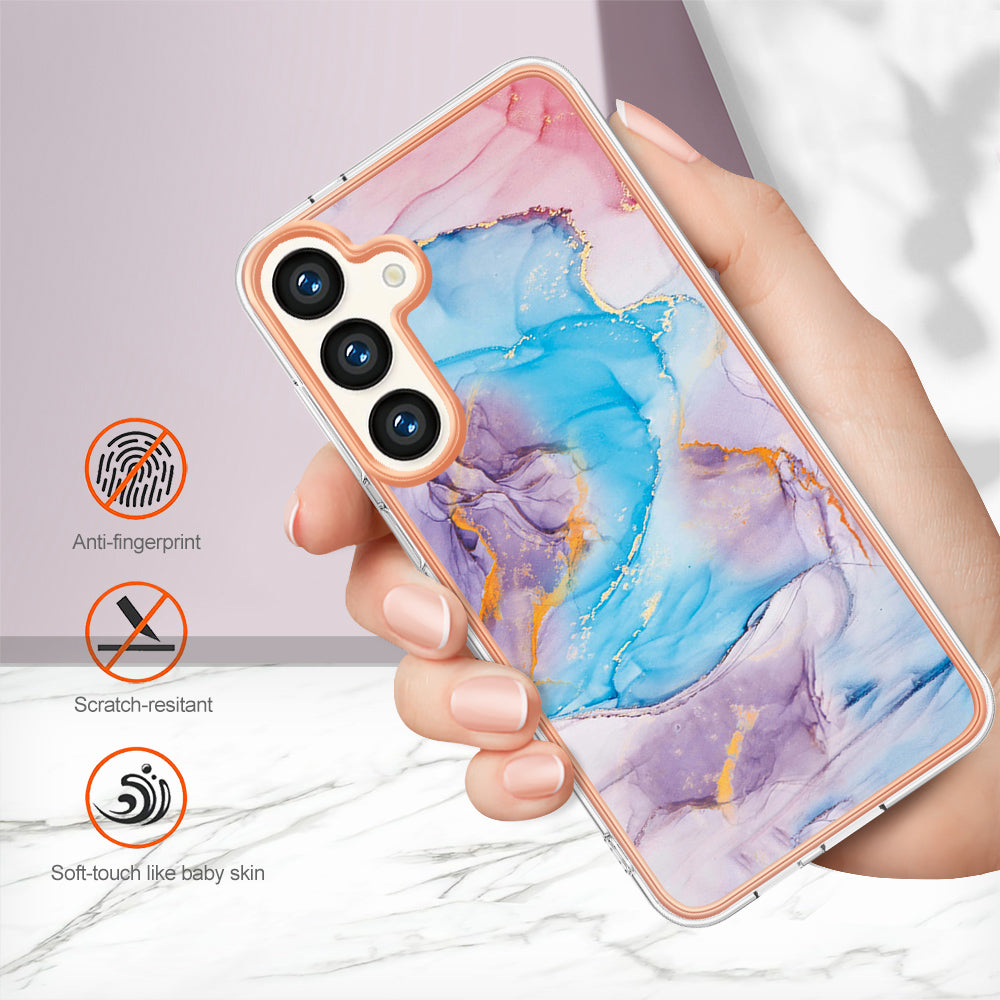 YB IMD Series-1 For Samsung Galaxy S24 Phone Case Pattern TPU Plating Cover - Milky Way Marble Blue