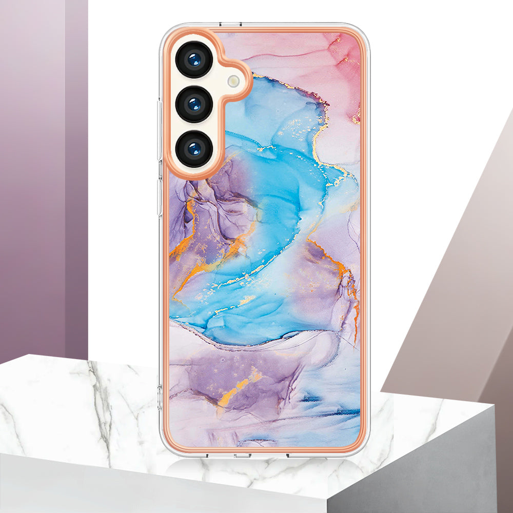 YB IMD Series-1 For Samsung Galaxy S24 Phone Case Pattern TPU Plating Cover - Milky Way Marble Blue