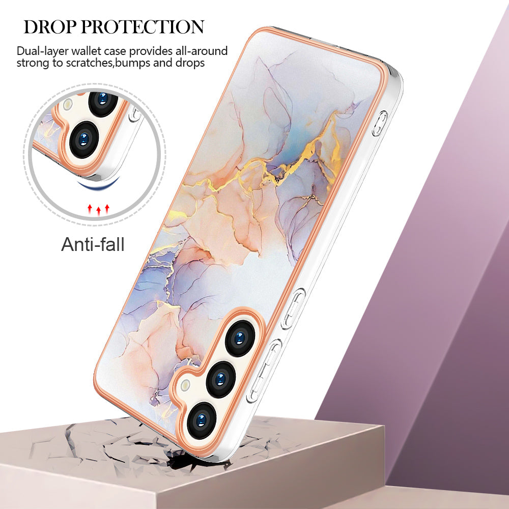 YB IMD Series-1 For Samsung Galaxy S24 Phone Case Pattern TPU Plating Cover - Milky Way Marble White