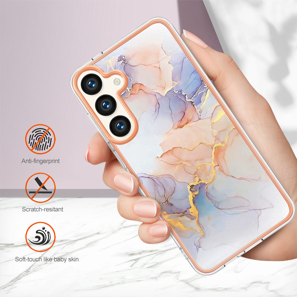 YB IMD Series-1 For Samsung Galaxy S24 Phone Case Pattern TPU Plating Cover - Milky Way Marble White
