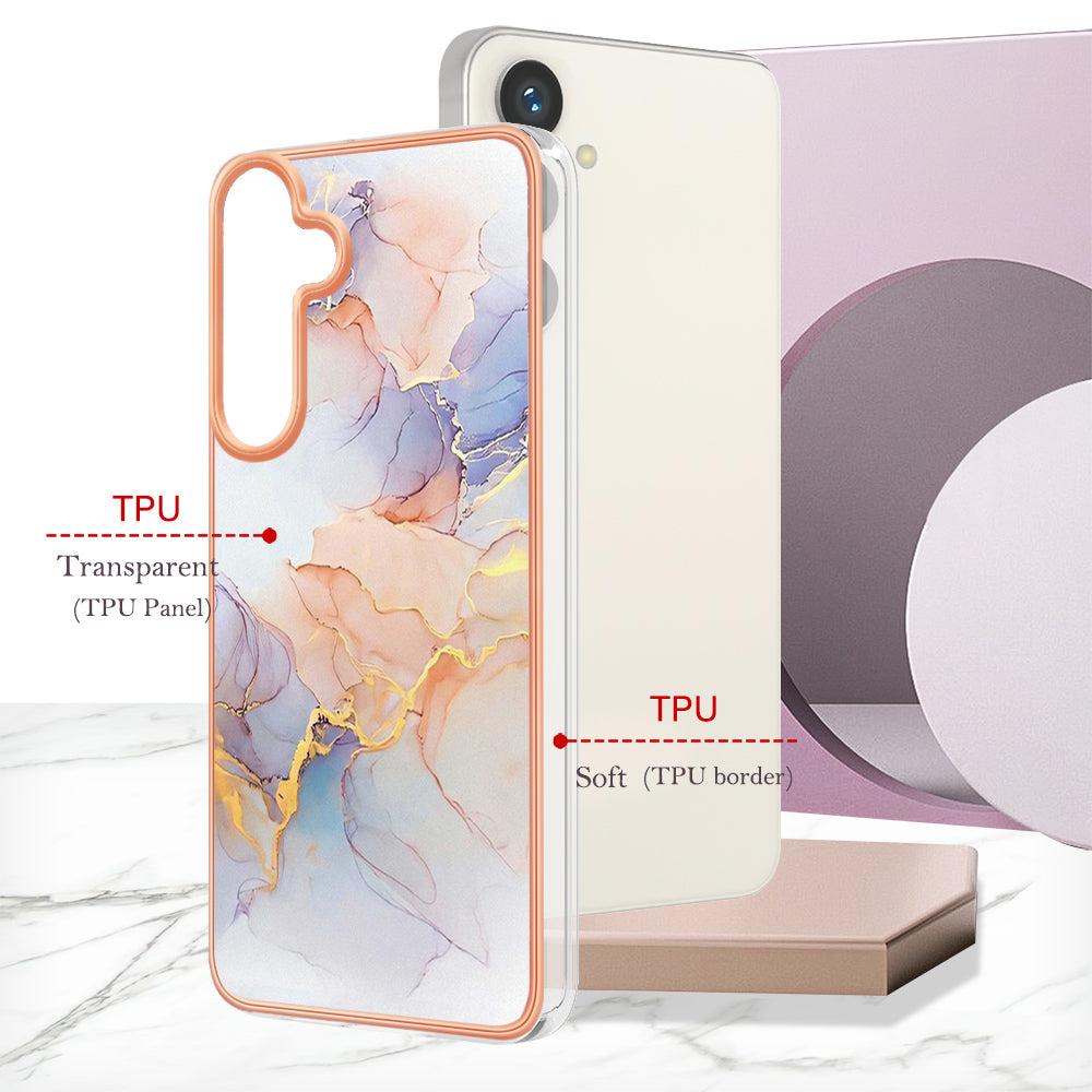 YB IMD Series-1 For Samsung Galaxy S24 Phone Case Pattern TPU Plating Cover - Milky Way Marble White