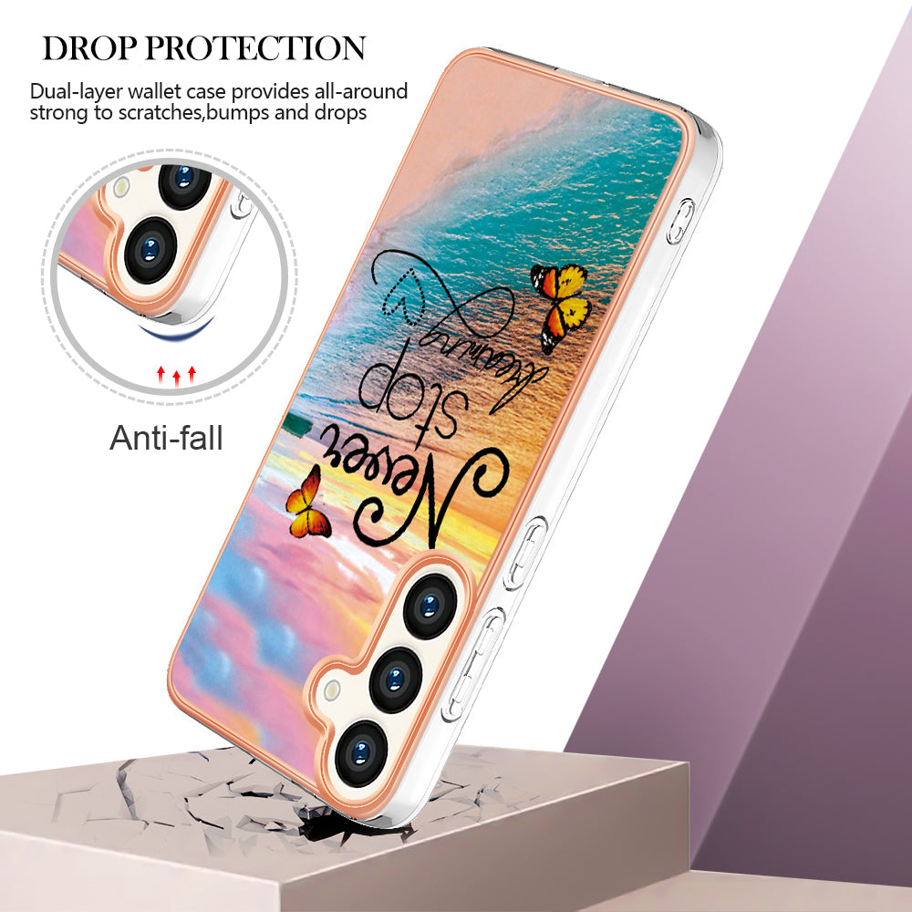 YB IMD Series-1 For Samsung Galaxy S24 Phone Case Pattern TPU Plating Cover - Never Stop Dreaming