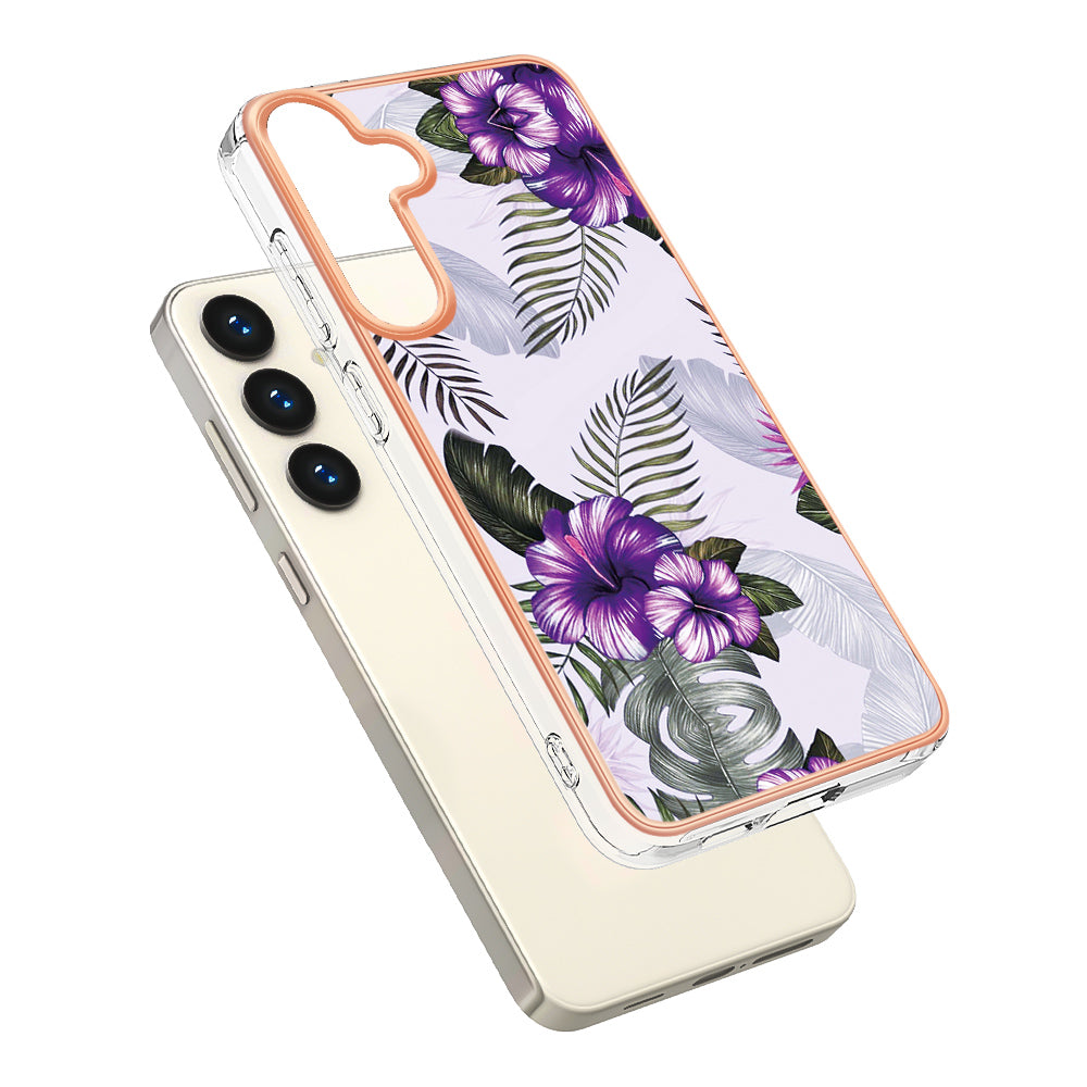 YB IMD Series-1 For Samsung Galaxy S24 Phone Case Pattern TPU Plating Cover - Purple Flower