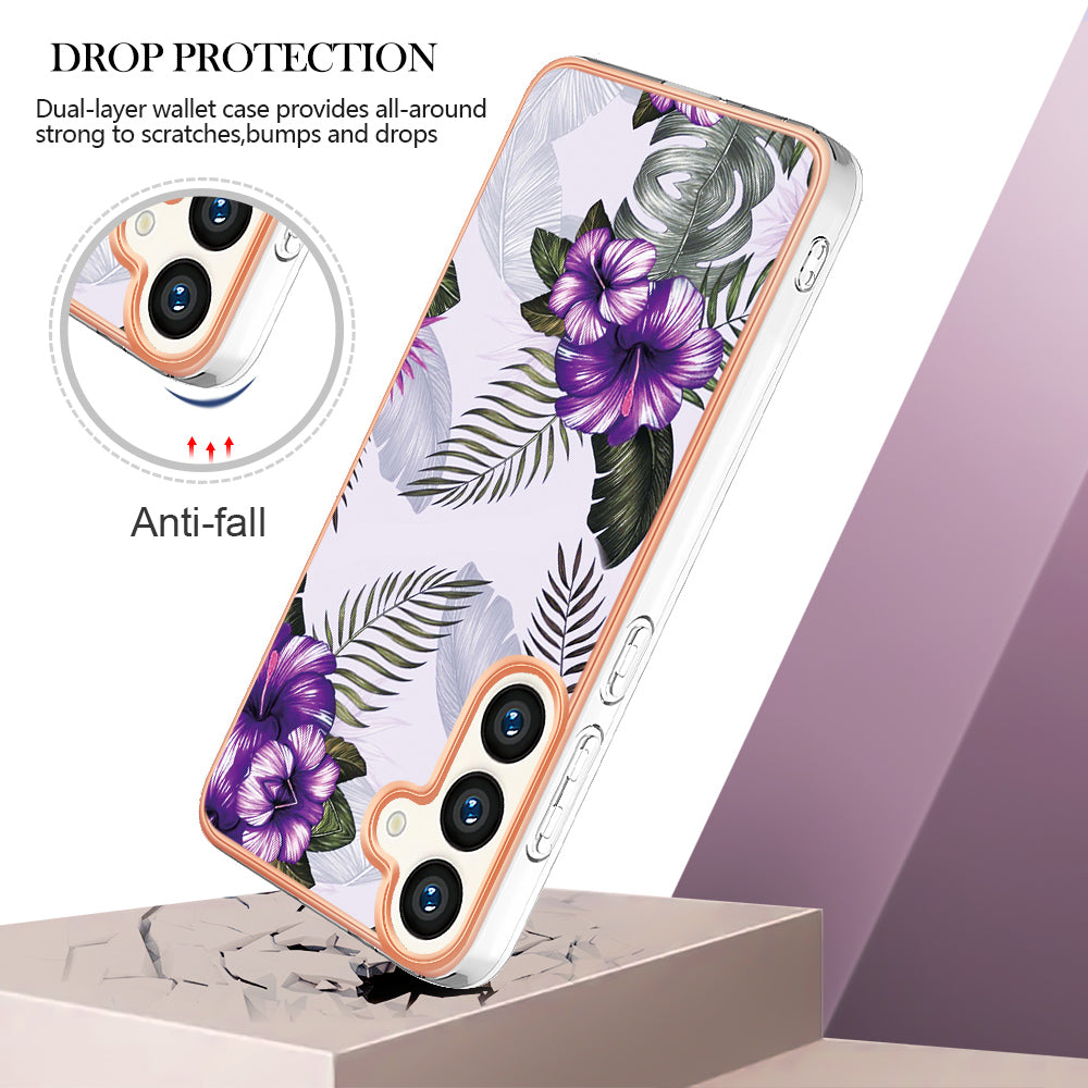 YB IMD Series-1 For Samsung Galaxy S24 Phone Case Pattern TPU Plating Cover - Purple Flower