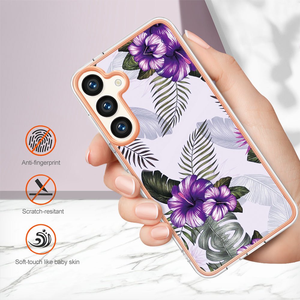 YB IMD Series-1 For Samsung Galaxy S24 Phone Case Pattern TPU Plating Cover - Purple Flower