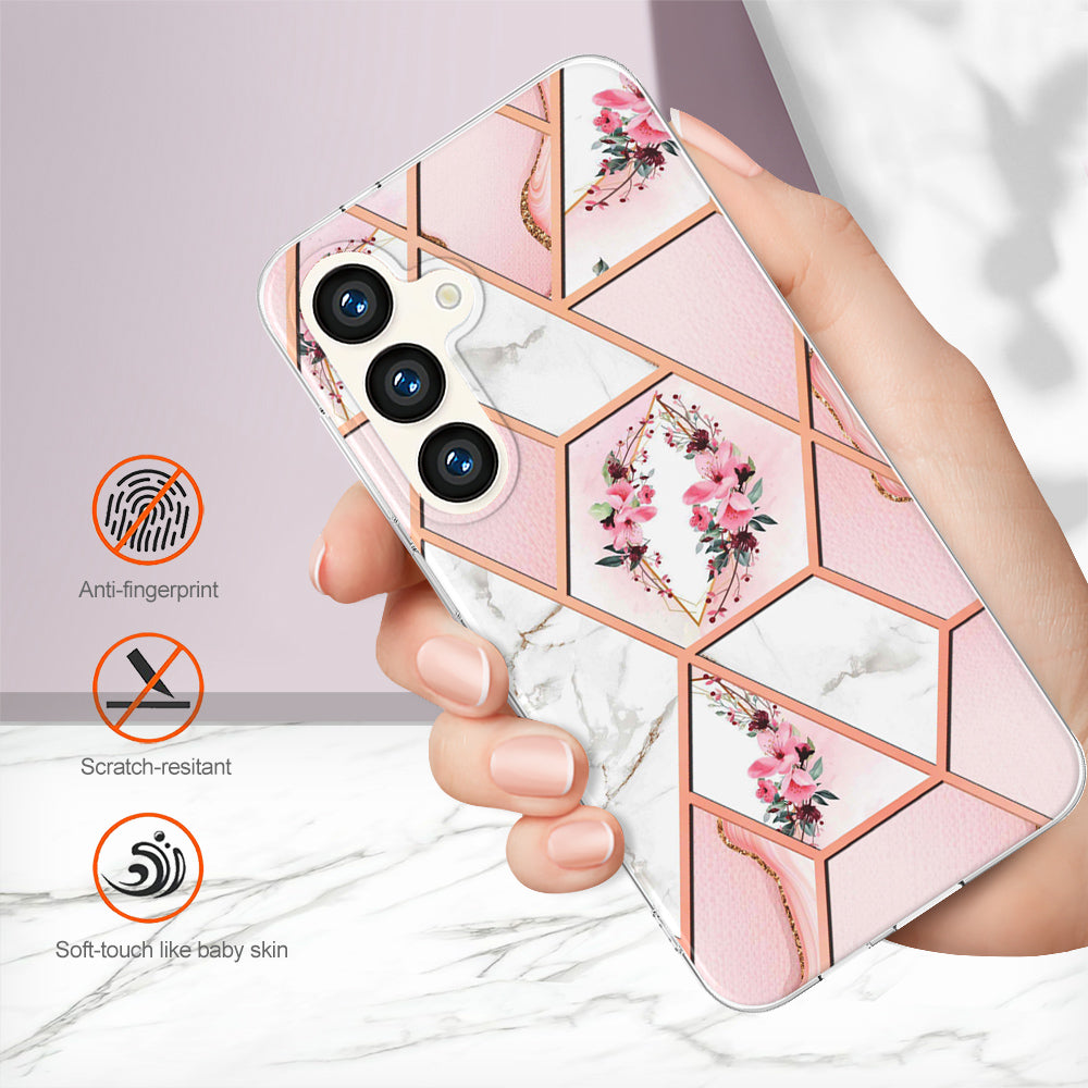 YB IMD Series-1 For Samsung Galaxy S24 Phone Case Pattern TPU Plating Cover - Pink Flowers