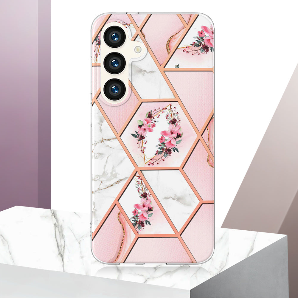 YB IMD Series-1 For Samsung Galaxy S24 Phone Case Pattern TPU Plating Cover - Pink Flowers