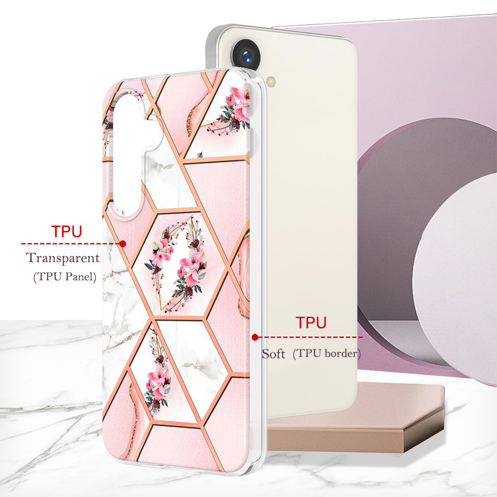YB IMD Series-1 For Samsung Galaxy S24 Phone Case Pattern TPU Plating Cover - Pink Flowers