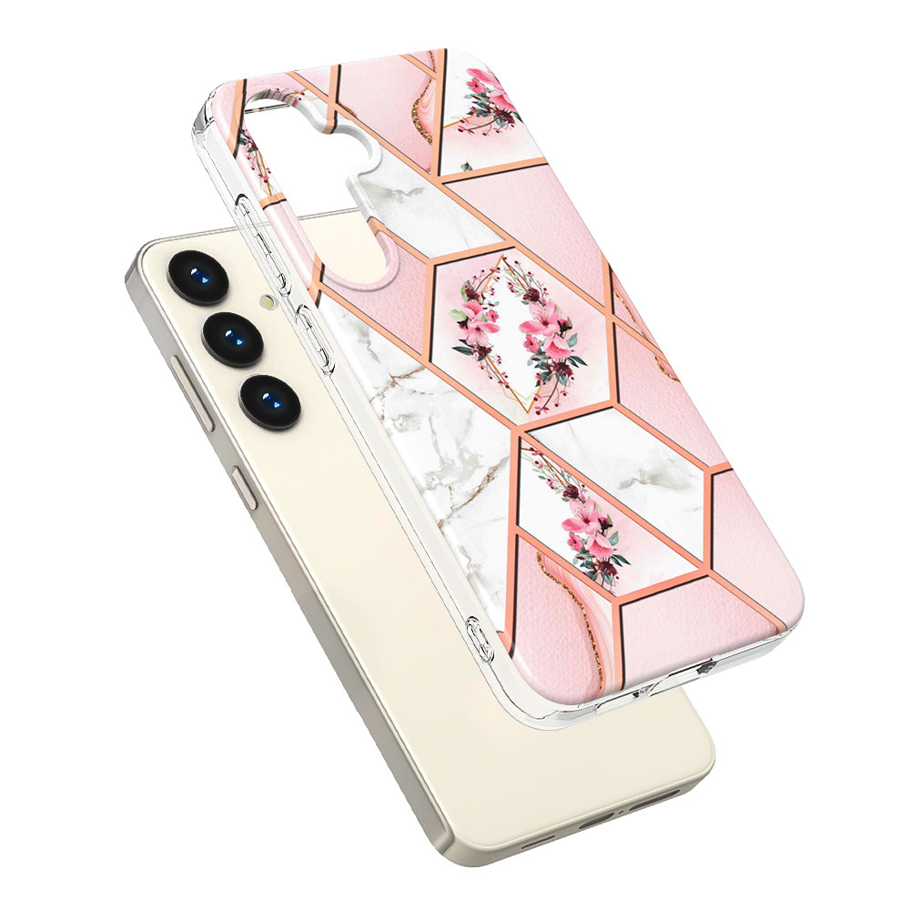 YB IMD Series-1 For Samsung Galaxy S24+ TPU Case Pattern Slim Phone Cover - Pink Flowers