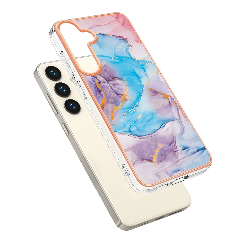 YB IMD Series-1 For Samsung Galaxy S24+ TPU Case Pattern Slim Phone Cover - Milky Way Marble Blue