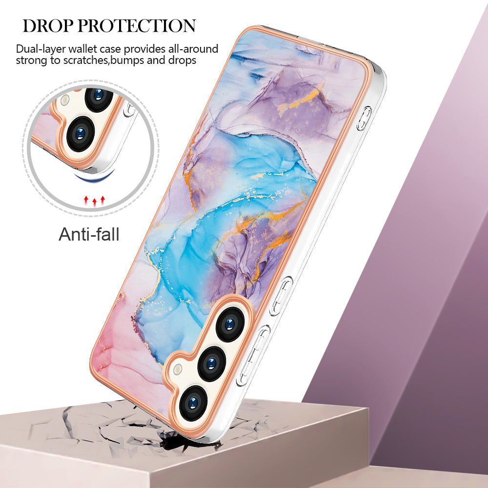 YB IMD Series-1 For Samsung Galaxy S24+ TPU Case Pattern Slim Phone Cover - Milky Way Marble Blue