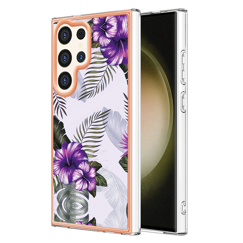 YB IMD Series-1 For Samsung Galaxy S24 Ultra Case Flexible TPU Plating Phone Cover - Purple Flower