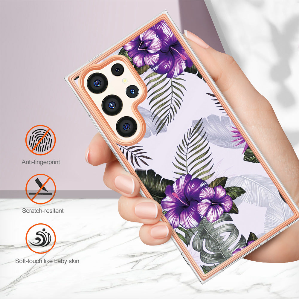 YB IMD Series-1 For Samsung Galaxy S24 Ultra Case Flexible TPU Plating Phone Cover - Purple Flower