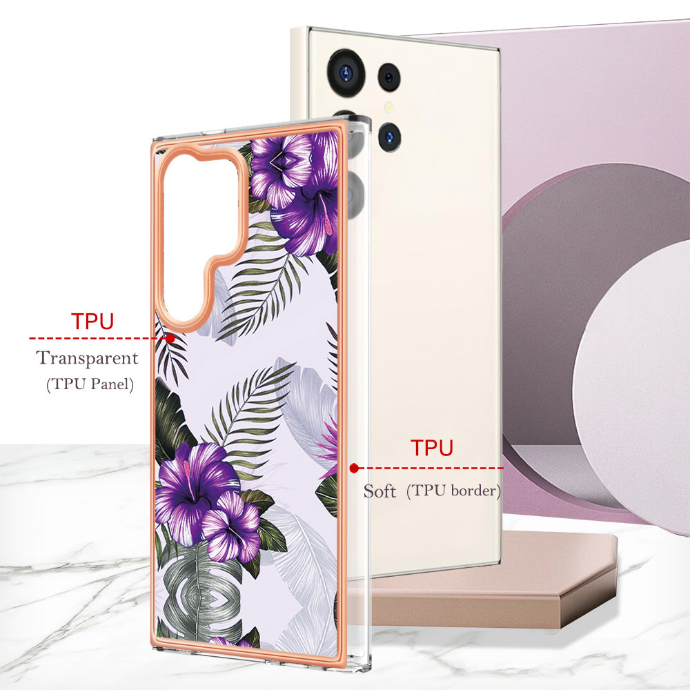YB IMD Series-1 For Samsung Galaxy S24 Ultra Case Flexible TPU Plating Phone Cover - Purple Flower