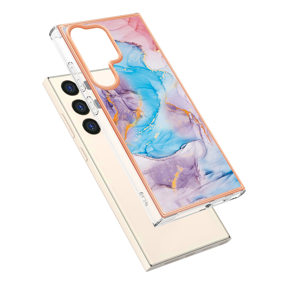 YB IMD Series-1 For Samsung Galaxy S24 Ultra Case Flexible TPU Plating Phone Cover - Milky Way Marble Blue