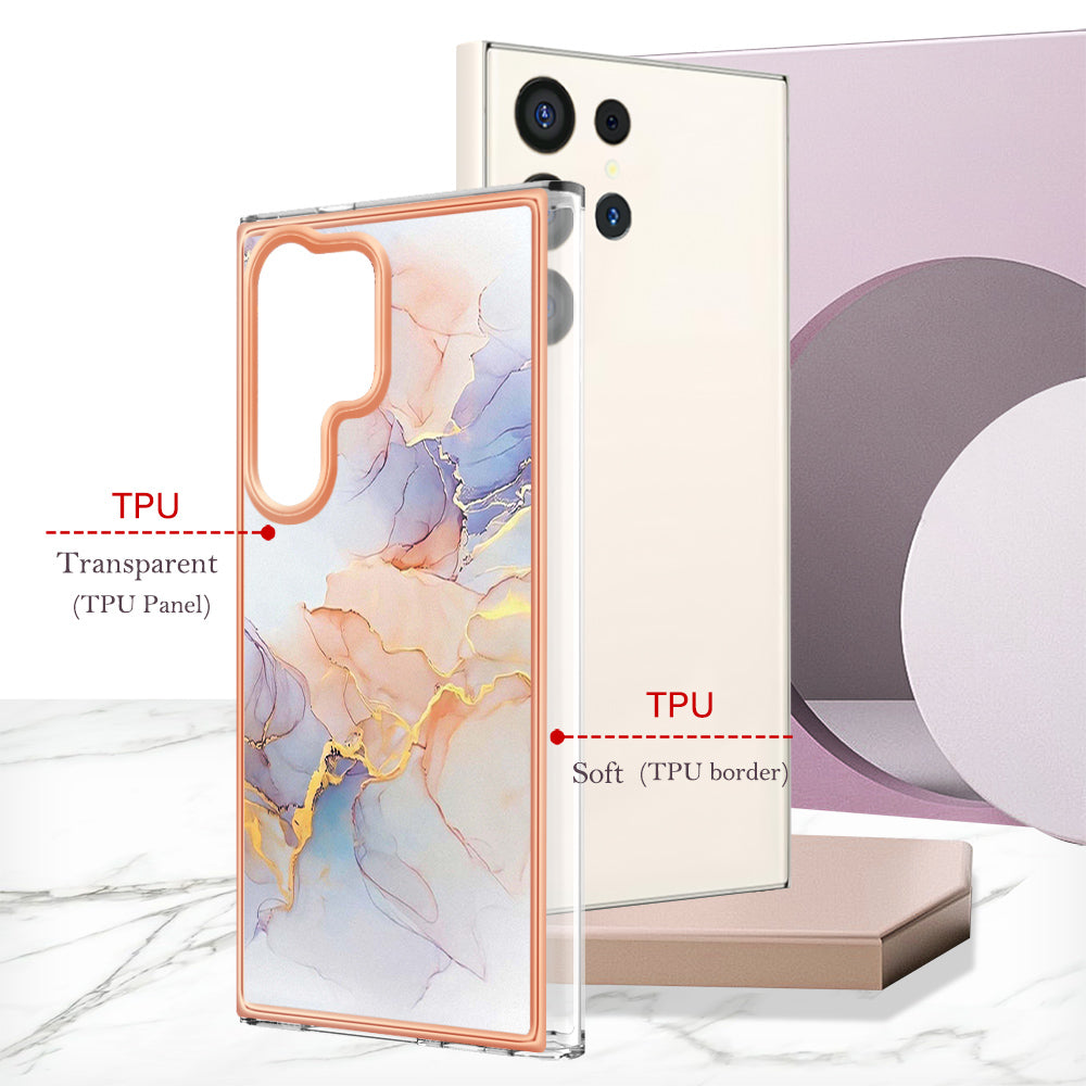 YB IMD Series-1 For Samsung Galaxy S24 Ultra Case Flexible TPU Plating Phone Cover - Milky Way Marble White