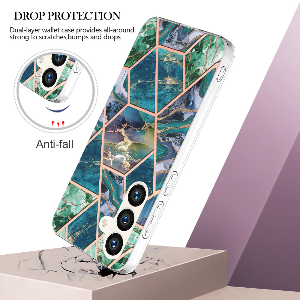 YB IMD Series-3 for Samsung Galaxy S24+ TPU Case Anti-Scratch Plating Phone Cover - Blue / Green