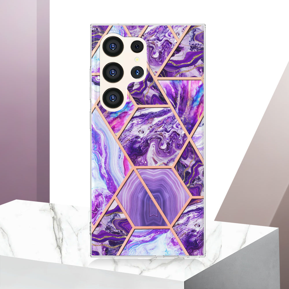 YB IMD Series-3 for Samsung Galaxy S24 Ultra TPU Case Marble Pattern Plating Phone Cover - Dark Purple