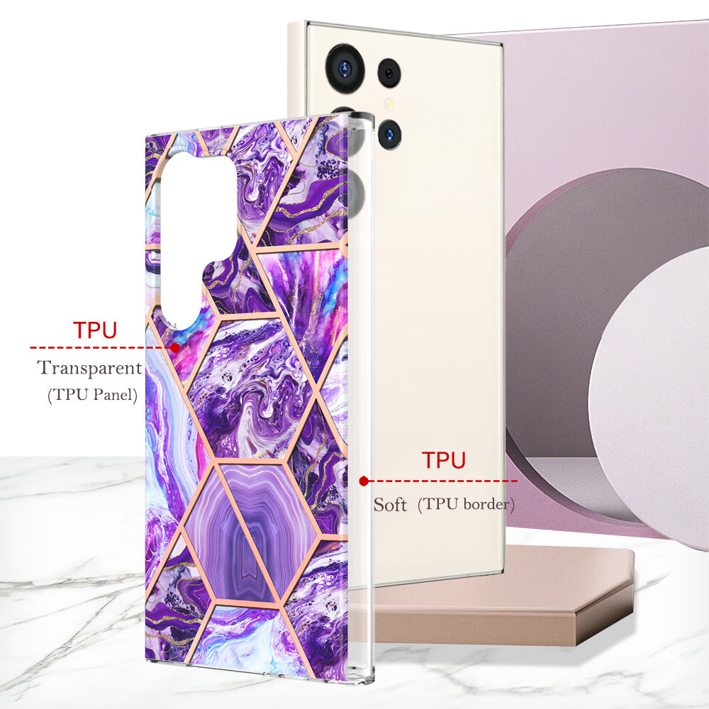 YB IMD Series-3 for Samsung Galaxy S24 Ultra TPU Case Marble Pattern Plating Phone Cover - Dark Purple