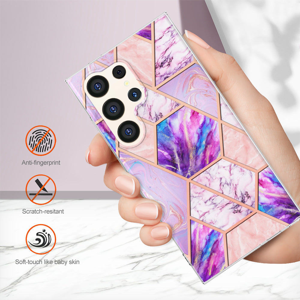 YB IMD Series-3 for Samsung Galaxy S24 Ultra TPU Case Marble Pattern Plating Phone Cover - Light Purple