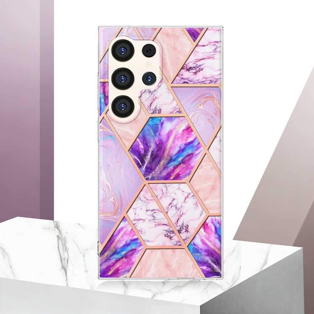 YB IMD Series-3 for Samsung Galaxy S24 Ultra TPU Case Marble Pattern Plating Phone Cover - Light Purple