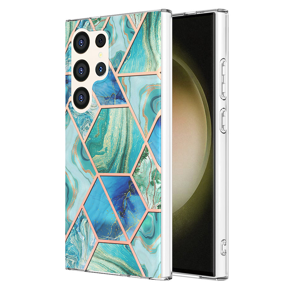 YB IMD Series-3 for Samsung Galaxy S24 Ultra TPU Case Marble Pattern Plating Phone Cover - Green