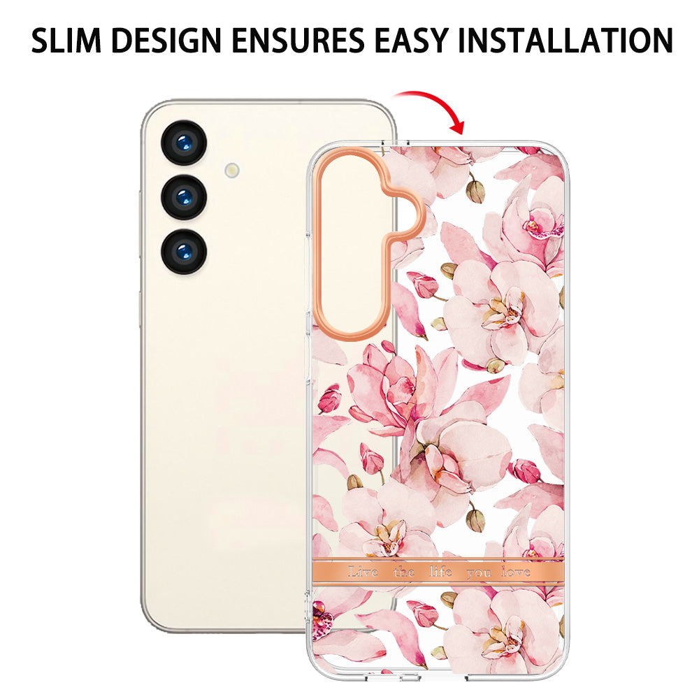 YB IMD-8 Series for Samsung Galaxy S24 Phone Case Flower Floral Pattern Cover - HC005 Pink Gardenia