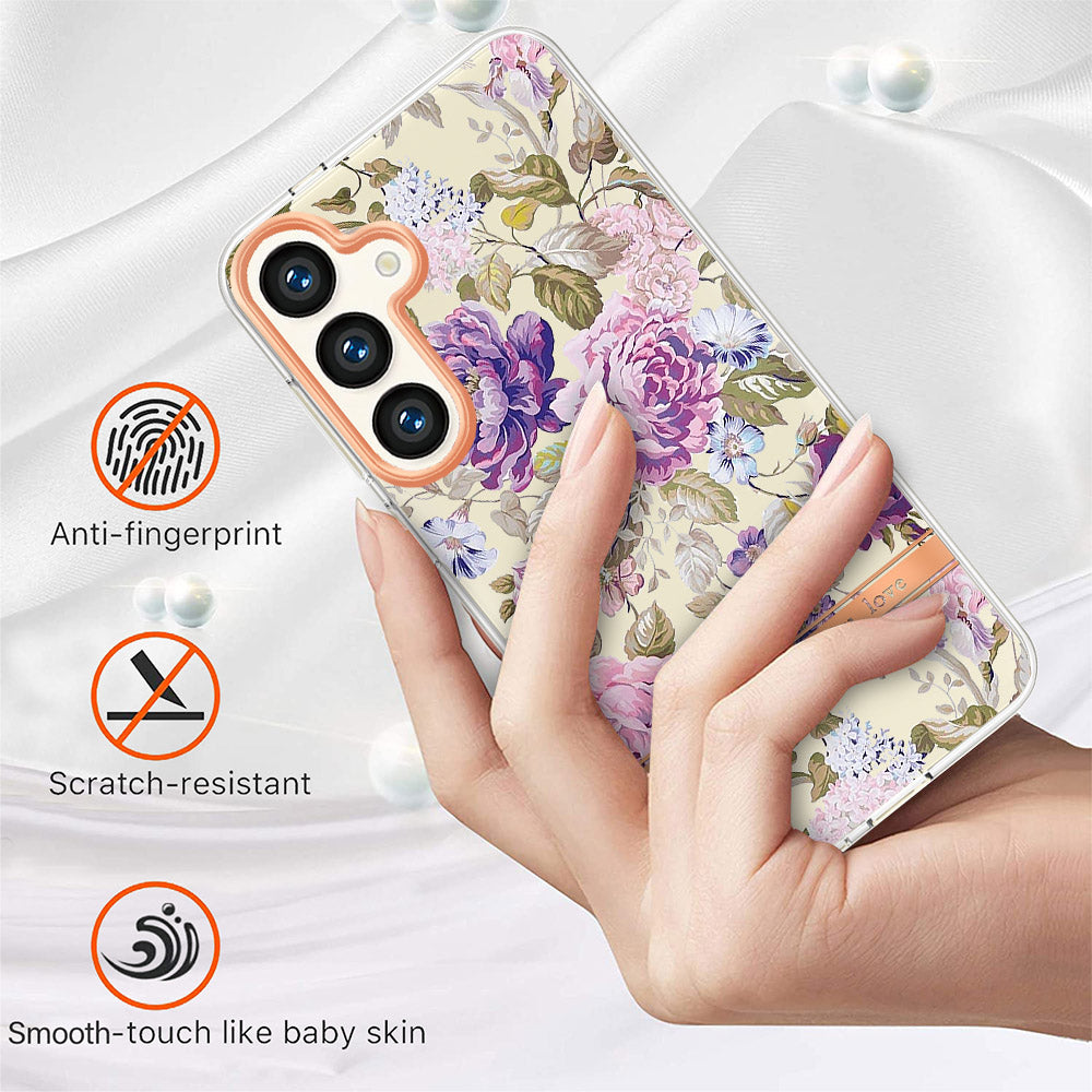 YB IMD-8 Series for Samsung Galaxy S24 Phone Case Flower Floral Pattern Cover - HC006 Purple Peony
