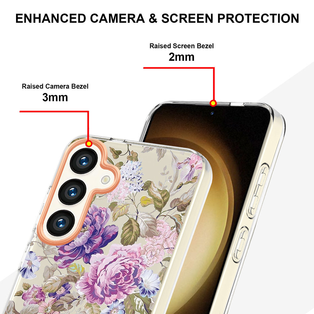 YB IMD-8 Series for Samsung Galaxy S24 Phone Case Flower Floral Pattern Cover - HC006 Purple Peony