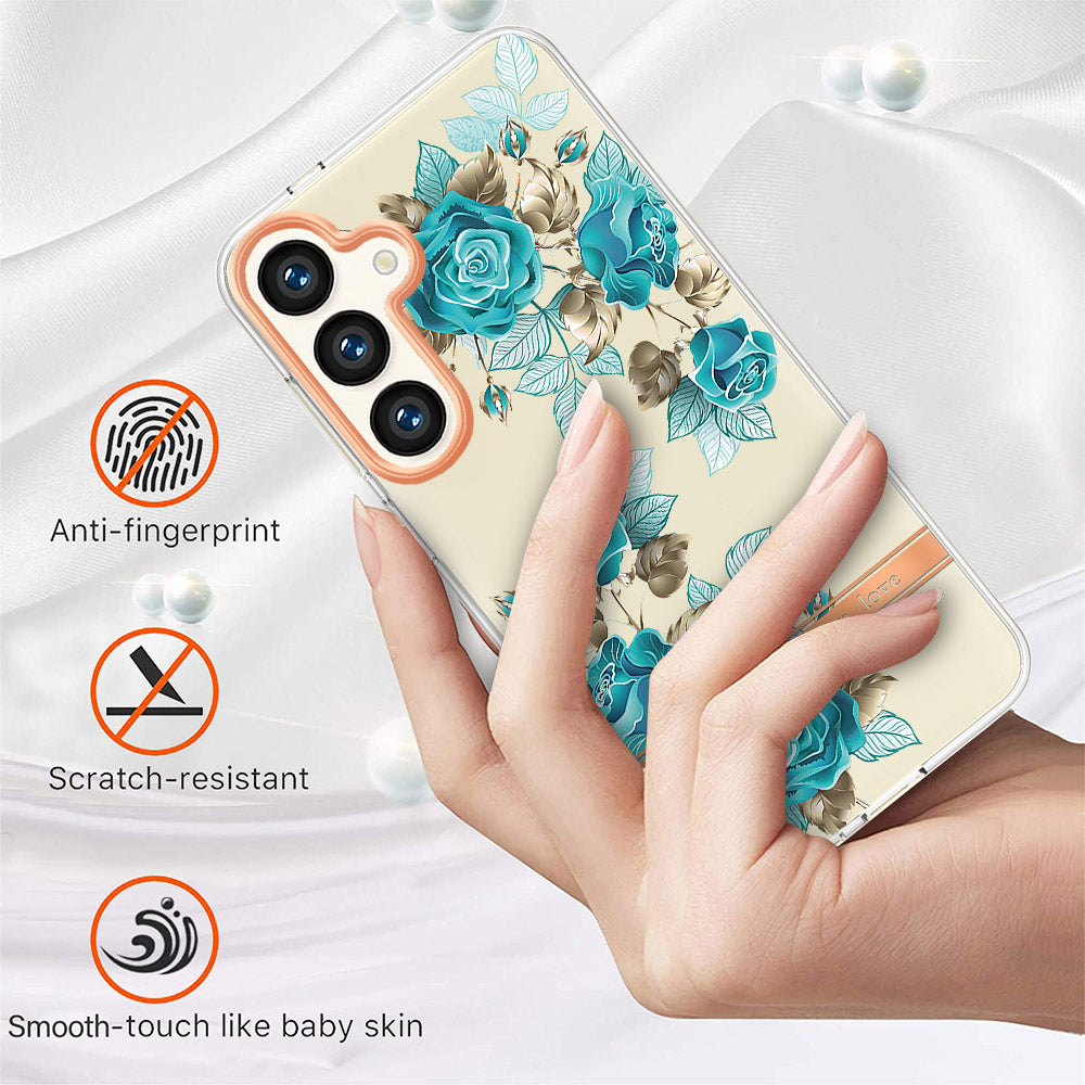 YB IMD-8 Series for Samsung Galaxy S24 Phone Case Flower Floral Pattern Cover - HC002 Blue Rose