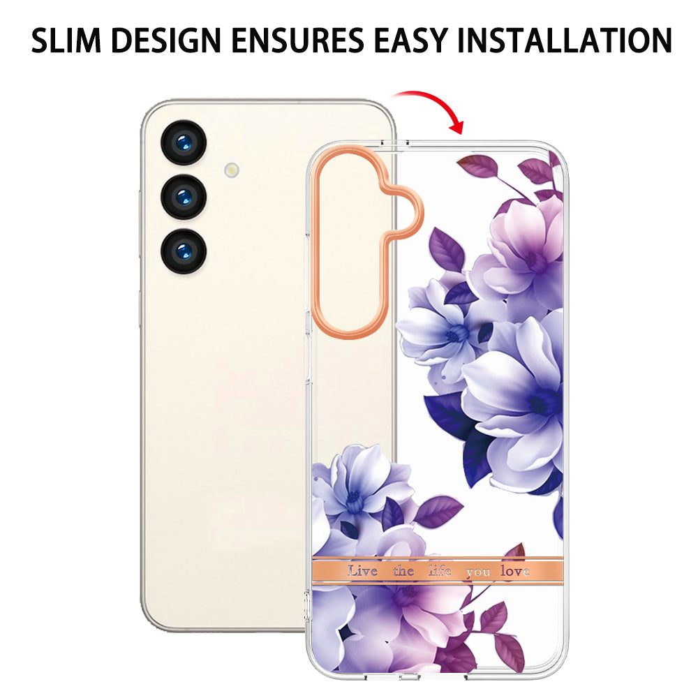 YB IMD-8 Series for Samsung Galaxy S24 Phone Case Flower Floral Pattern Cover - HC004 Purple Begonia