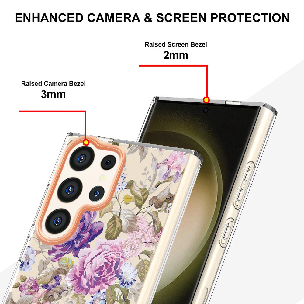 YB IMD-8 Series for Samsung Galaxy S24 Ultra TPU Case Electroplate Flower Floral Pattern Cover - HC006 Purple Peony