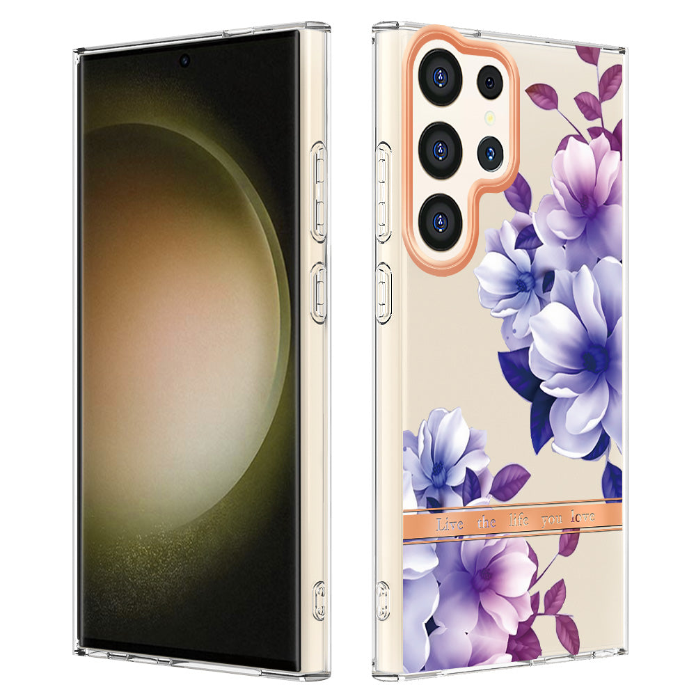 YB IMD-8 Series for Samsung Galaxy S24 Ultra TPU Case Electroplate Flower Floral Pattern Cover - HC004 Purple Begonia