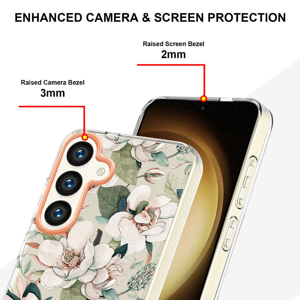 YB IMD-8 Series for Samsung Galaxy S24+ TPU Case Flower Floral Pattern Phone Cover - HC001 Green Gardenia