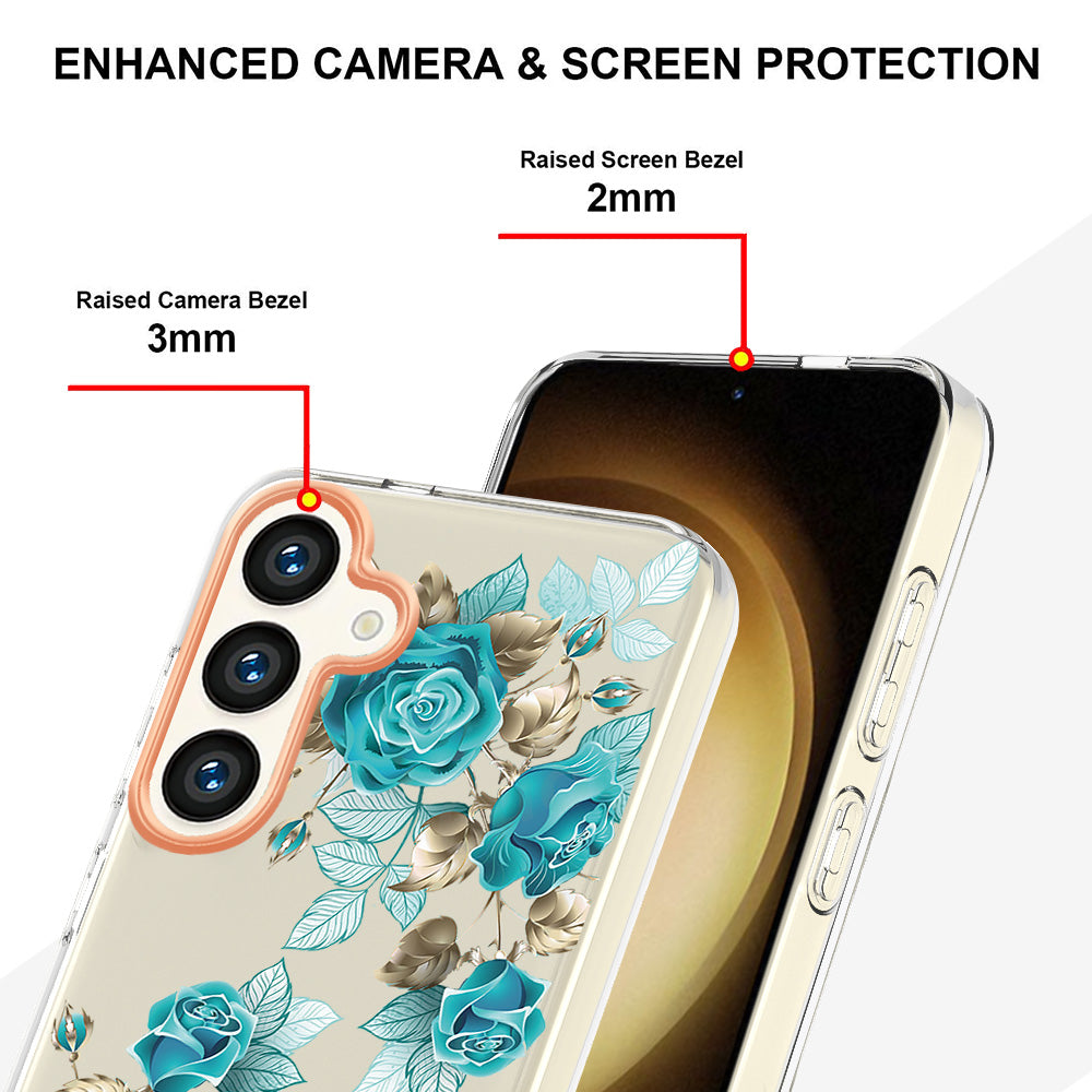 YB IMD-8 Series for Samsung Galaxy S24+ TPU Case Flower Floral Pattern Phone Cover - HC002 Blue Rose