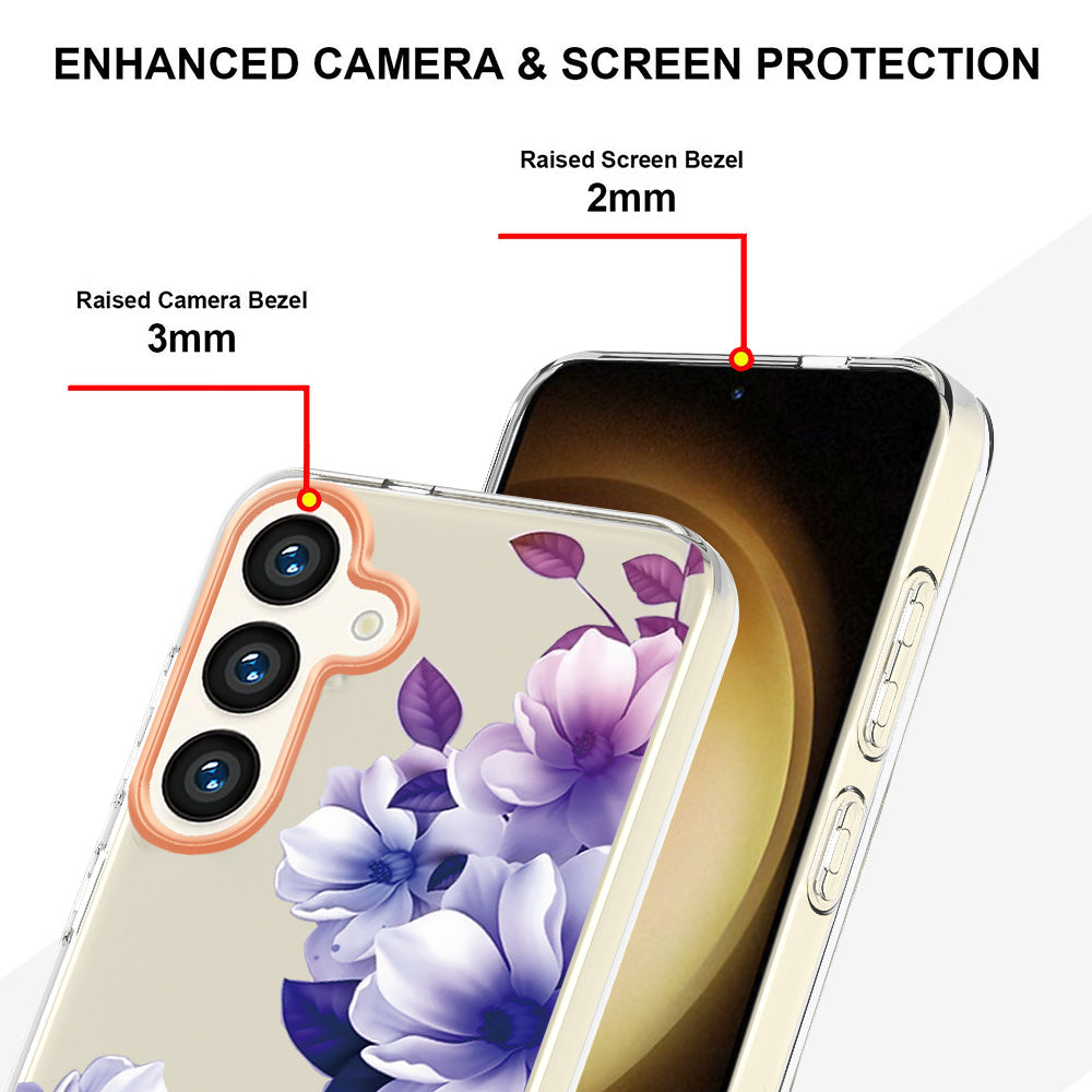 YB IMD-8 Series for Samsung Galaxy S24+ TPU Case Flower Floral Pattern Phone Cover - HC004 Purple Begonia